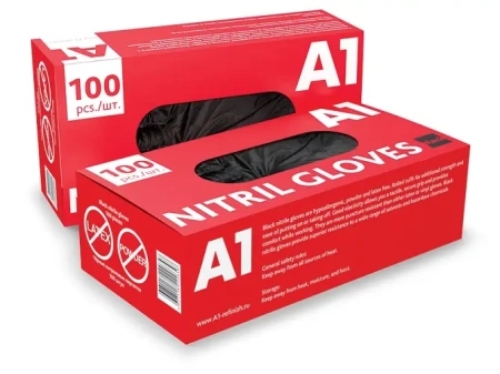 A1 NITRIL GLOVES Нитриловые перчатки, черные, размер XL, упаковка 100шт